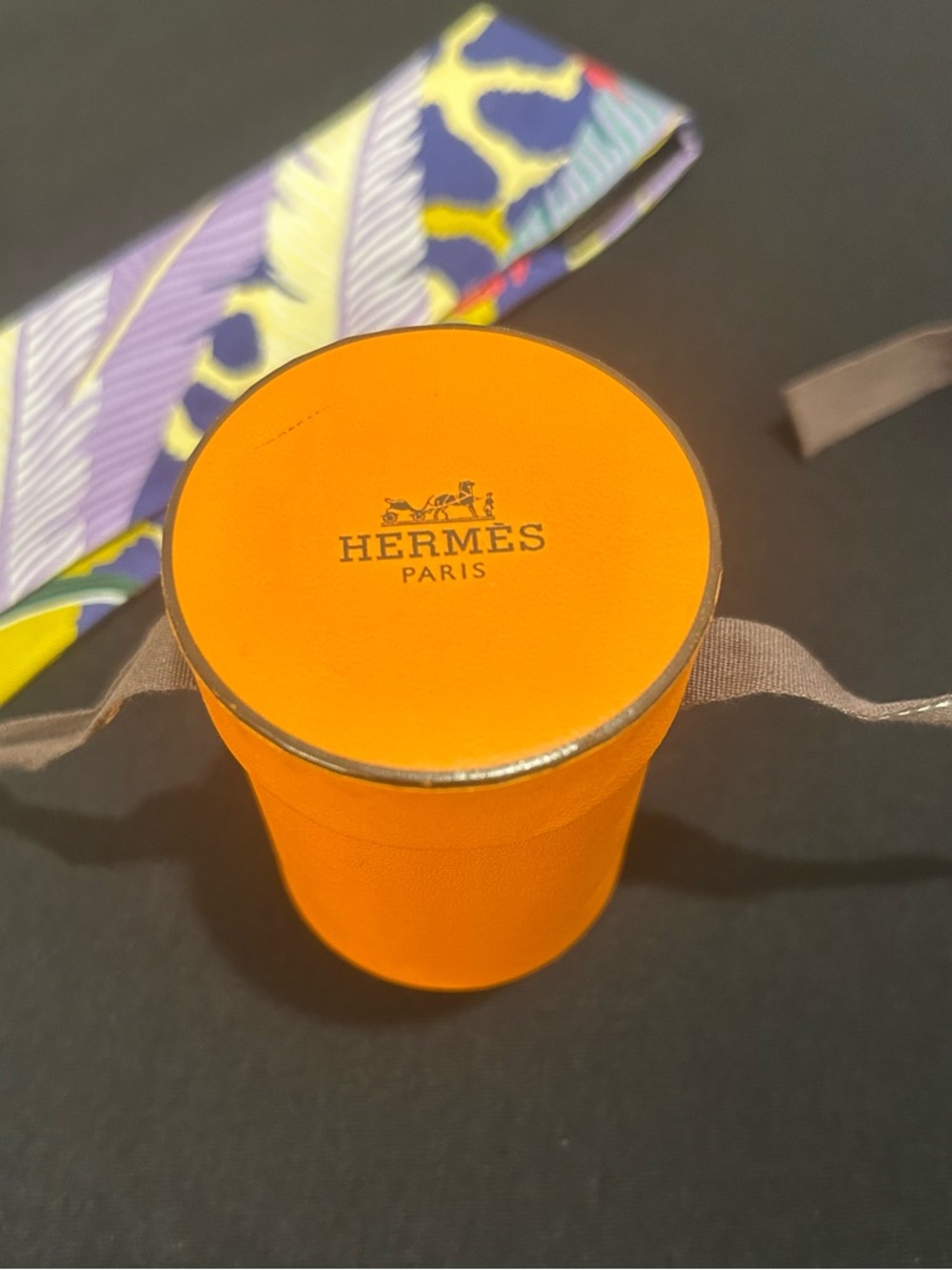 Hermès Purple Green Yellow Printed Silk Twilly with Butterfly Motif - Picture 11 of 16
